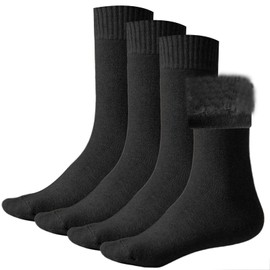 Dress Cici Winter Fluffy Slipper Socks, Wool Half Crew Plush Warm Socks for Women and Men (4 Pack: 4Black)