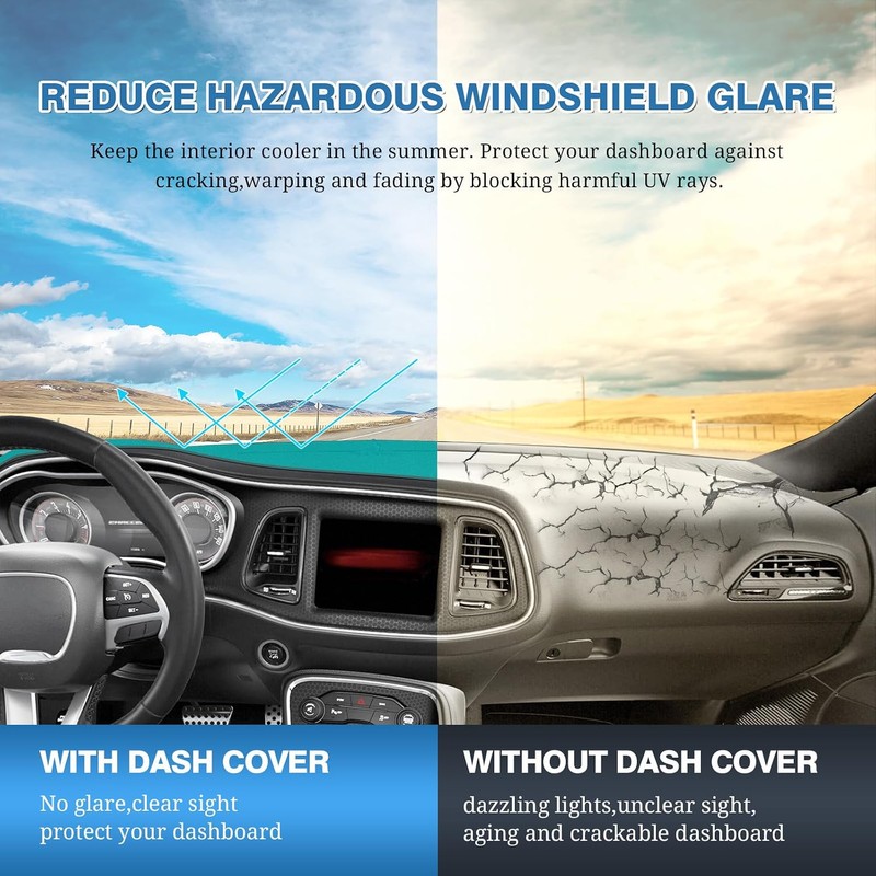 FIILINES Dash Cover for Dodge Challenger 2015-2024, Dashboard Mat Cover