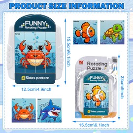 VEQENIFY Rotating Puzzle 16 Pieces 4 in 1 Rotating 3D Puzzle Rotating Puzzle from 3 4 5 6 Years Children Travel Toy Patience Games for Children Restaurant Travel Games for Boys Girls (Sea Beings)