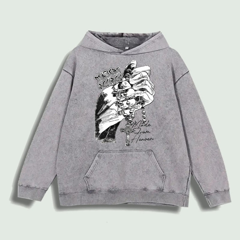 Praying Hands Rosary Graphic Hoodie 100% Cotton US Warehouse 6