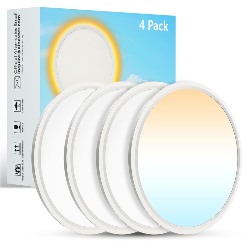 4Pack Flush Mount Ceiling Light with Nightlight 12in , 24W