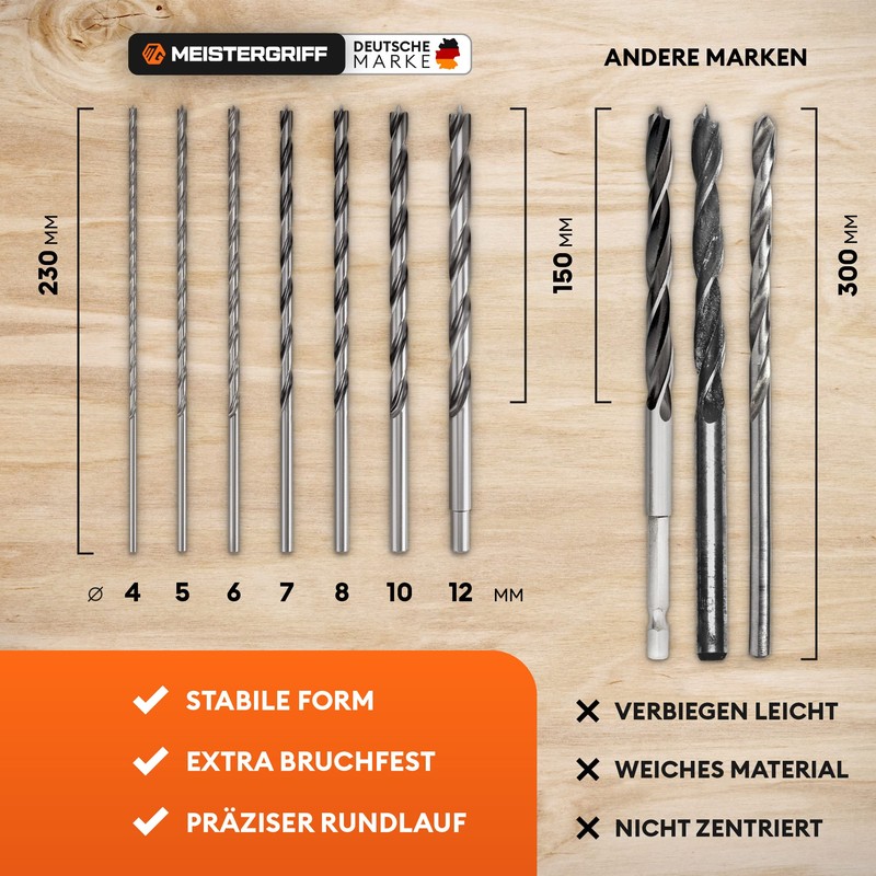 MEISTERGRIFF® Wood Drill Bit Set Long [7 Pieces] - Extra