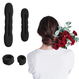 GGUFAY 4 Stück Haare Frisuren Set, Haarknotenformer, Duttkissen, Bun Maker Magic Hair,Flechthilfe Haare,Haarknotenmacher Haar Styling Donut Brötchen, Schwamm Clips Haarnadel(Schwarz)