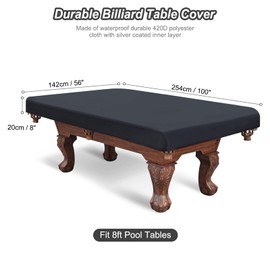 PATIKIL 8 Feet Billiard Pool Table Cover, Waterproof Outdoor Indoor 420D Polyester Dustproof Sun Rain Protection Billiard Table Covers for Patio Table Snooker Billiard Table, Black