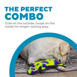 Outward Hound Durablez Large Gecko Stuffing-Free Squeaky Plush Dog Toy for Puppies & Dogs - Interactive, Soft Yet Tough, No Mess, Jumbo Squeaker, Long-Lasting Play, 17.5 inch, Multicolor