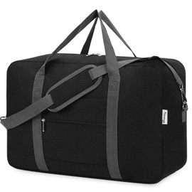 For United Airlines Foldable Carry on Bag 22x14x9 Travel Duffel Bag Packable luggage Duffle for Women and Men 40L (Black (With Shoulder Strap))