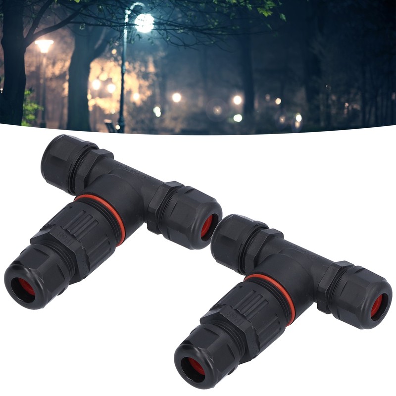 2Pcs 3 Way Junction Box Waterproof T Shape Cord Connector