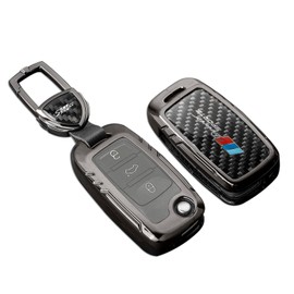 SLAKNOK for Volkswagen Key Fob Cover with Keychain,Real Carbon Fiber Zinc Alloy Protection Key Case for VW Golf GTI Jetta Passat Tiguan Beetle Polo MK6 Touareg CC Eos Key shell Accessories