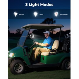 KEMIMOTO 2-Pack Golf Cart Fan with 3 Light Modes & 6-Speed, Battery Operated Fan for Golf Cart, Forklift, Compatible with EZGO Valor RXV Club Car Evolution, Fit for 0.2''-1.5'' Tube