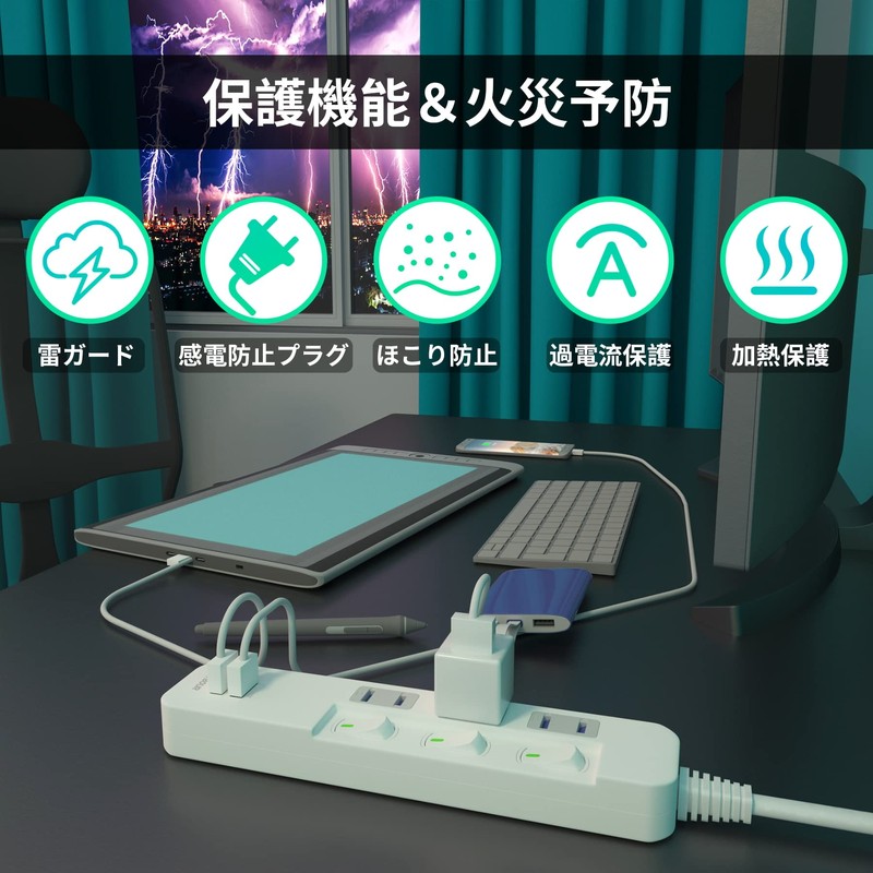 SAYBOUR Extension Cord, Rapid Charging, USB, Eligible Invoices, Power Strip,