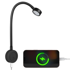 acegoo 12V LED Reading Light, RV Boat Bedside Reading Lamp, 12 Volt Flexible Gooseneck Bed Light for Camper Van Trailer Truck Motorhome, Integral Switch & 20W Type-C Quick Charger
