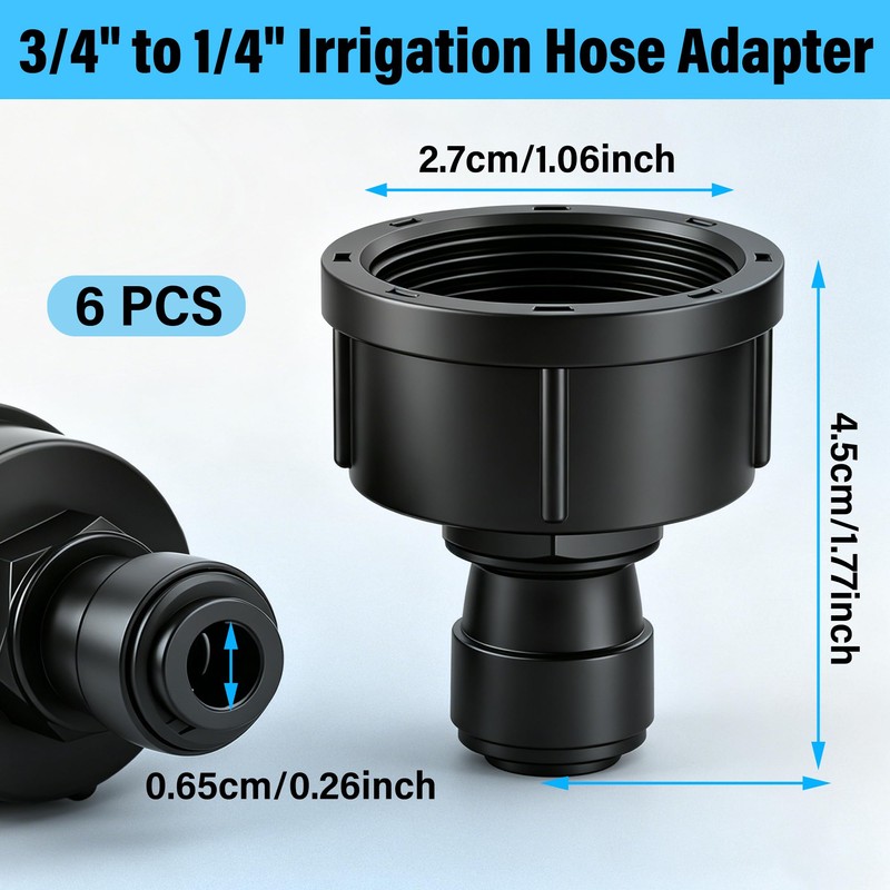 6 Pack 3/4" Female to 1/4" Quick Connect Drip Irrigation