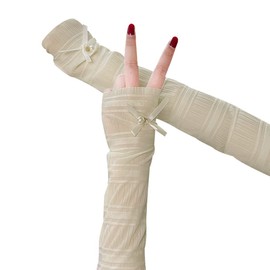 Uposao Lace Fingerless Gloves, UV Sun Protection, Lace Pearl Arm Warmers, Elastic, Breathable, Summer Arm Warmers, Hand Warmers, Cycling Gloves for Women, Cycling, Golf, Cycling for Women, Beige
