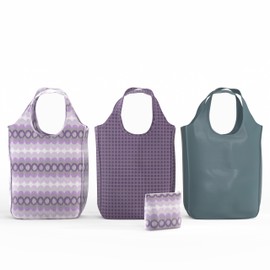 Pure Sage Reusable Grocery Bag Bundle - Stylish Shopping Bags for Groceries - Foldable Tote Bag - Purple 3 Medium Pack
