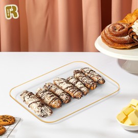 3 Pack Plastic Serving Trays for Party - Gold Serving Tray 8 x 11 Inch - Heavy Duty Dessert Trays for Food - Rectangular Party Serving Trays for Entertaining - Clear Cookie Platters