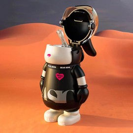 Water Bottle with Straw, Vacuum Insulated Leak Proof Stainless Steel, Cute Fashion Design Bottle for Travel, School, Office and Home 19 oz (White/Black) (White)