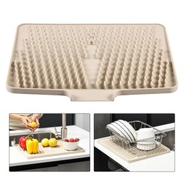 Silicone Dish Drying Mat for Kitchen Counter or Sink , Heat-resistant Dish Dryer Mat with Built-in Drain Lip , Non-Slip Drain Pad Protects Surfaces Prevents Water Build UP (Beige, 13x15.8 Inch)