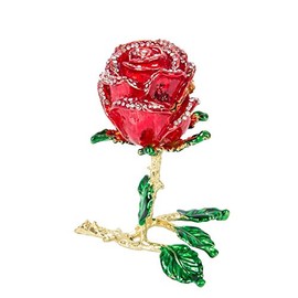QIFU Red Rose Style Enameled Trinket Box Hinged, Unique Gift for Your Love