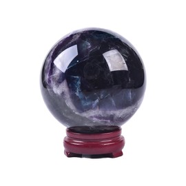 JIC Gem Large Crystal Sphere with Stand Colorful Fluorite Crystal Ball Gemstone Decorative Ball for Home Decor Altar Reiki Healing Gift 90-100mm