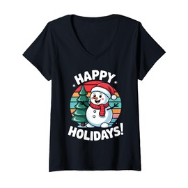 Womens Funny Snowman Christmas Morning Presents Costume V-Neck T-Shirt