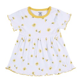 Gerber Baby Girls' 2-Pack Short Sleeve Cotton Dresses, Yellow Floral, 12 Months