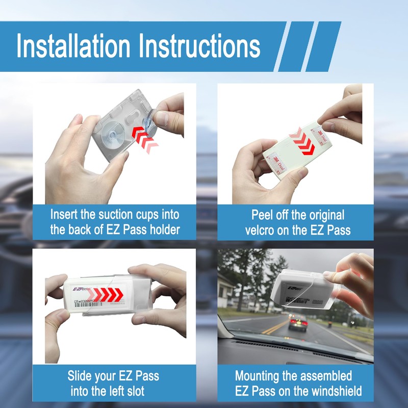 LevChall EZ Pass Holder for Windshield - Super Strong Suction