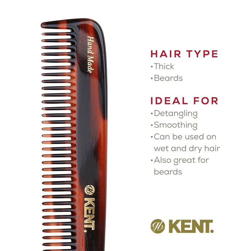 Kent Handmade Medium Coarse Toothed Dressing Hair Comb, 19 cm