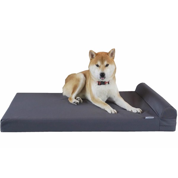 Orthopedic Headrest Dog Bed, Large Grey Linen 42x28, Memory Foam