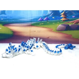 Generic 3D Printed Dragon, Articulated White and Blue Cherry Blossom Dragon, 12"" Flexible Dragon, Fidget Toy ADHD Autism, Home Office Decor Executive Desk Toy D017-WB-DR