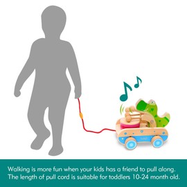 Boby Pull Along Croc Click Clack, Walk-A-Long Crocodile for Your Toddler, Wooden Push and Pull Toy for Beginner Walkers