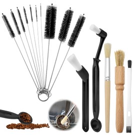 ZMDMAH 15 Stück Kaffee Pinsel Kaffee Reinigungsbürste, Espressomaschinen Reinigungspinsel Holz Griff Kaffeepinsel und Kleine Strohhalm Bürste für Bohnen, Getreide, Kaffee Werkzeug