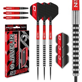 RED DRAGON Javelin Black 26g - Tungsten Professional Steel Tip Darts Set with Dart Flights and Dart Shafts (Stems)