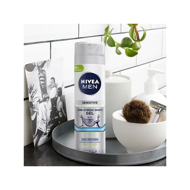 NIVEA MEN Sensitive One Stroke Shave Gel (200ml), Shaving Gel