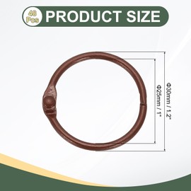 PATIKIL 48Pcs Loose Leaf Binder Rings, 1.2 Inch Metal Open Card Rings Heavy Duty Book Rings for Key Index Card Rings Paper Rings Office, Brown