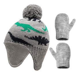 EUPSIIU Baby Hat and Gloves Set, Winter Hats Dinosaur Knitted Hat, Warm Children's Hat, Boy Winter Hat and Mittens, Toddler Winter Knitted Hat Hats for Boys Girls (Multi-Colour), multicoloured