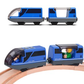 ADDLIVE Children's Electric Wooden Train Electric Locomotive, Electric Railway Children (Magnetic Connection), Railway Electric Locomotive Opening Window, Train Toy, Toy from 2 Years