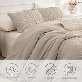 Masaca Oversized King Comforter(120"x98"),Ruched Ruffle California King Comforter Set,3 Pieces Lightweight Linen Color Extra Large Farmhouse Shabby Boho Chic French Country Rustic Bedding Set