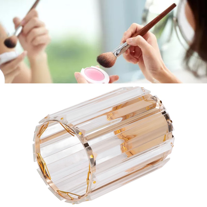 Cosmetic Brush Holder Transparent Glass Round Decorative Desktop Pen Storage