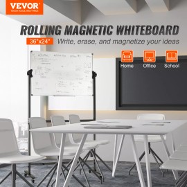 VEVOR Rolling Magnetic Whiteboard Double-sided Mobile Whiteboard 36 x 24 inch