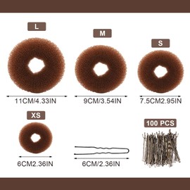 SAIIURV 108 Stück Braun Haardonut Set mit 8 Stk Donut Hair Bun Maker Duttkissen 100 Stk Haarklammern U-förmige, Haarschmuck Knotenkissen Dutt Hilfe Hochsteckfrisuren Zubehör für Kinder Mädchen Frauen