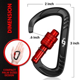 RHINO Produxs 12kN (2697 lbs) Heavy Duty Lightweight Locking Carabiner Clips with keyrings - Excellent for Securing Pets, Outdoor, Camping, Hiking, Hammock, Dog Leash Harness, Keychains, Water Bottle