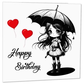 Niedliche Geburtstagskarte für Mädchen, Gothic-Mädchen, alternative Karte für Sie, Teenager, Mädchen, 145 x 145 mm
