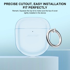 Aircawin for Bose QuietComfort Earbuds II 2022/QuietComfort Ultra 2023 Case Clear,Full Protective Soft Transparent TPU Cover for Bose QC 2 Earbuds with Carabiner and Cleaning Pen-Blue