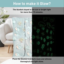 BYKOSY Glow in The Dark Blanket Shark Pattern for Unique Birthday Gifts for Girls Boys Teens, Lightweight Soft Cozy Warm Fuzzy 50"×60" Blue