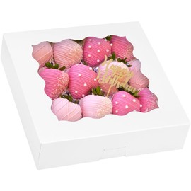 Moretoes 24pcs Bakery Boxes, 10x10x2.5 Inches Auto-Popup Pie Boxes for Cookies, Chocolate Covered Strawberries, Pies, Donuts, Muffins