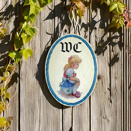 Kaltner Präsente Gift Idea Wooden Gift Item Decorative Door Sign in Antique Design Toilet Motif Girl Bavaria (18 x 13 cm)