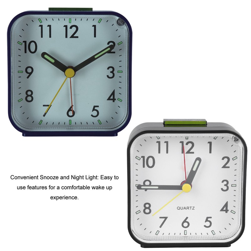 Small Clock Black Alarm Silent Minimalistic Design Snooze with Backlight