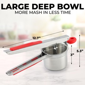 Zulay Kitchen Premium Large 15oz Potato Ricer, Heavy Duty Professional Stainless Steel Potato Masher and Ricer Kitchen Tool, Press and Mash Kitchen Gadget - Red and Silver