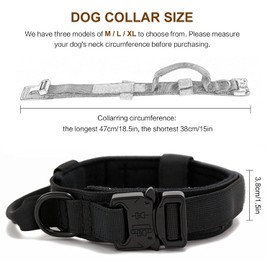 Tactical Dog Collar, Military Nylon Dog Collar Thick with Handle Dog Collars Adjustable Heavy Duty Metal Buckle for Dog Training（Note: Item Does not Contain Patch）(Black, M)