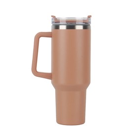 FAMKX 40oz Insulated Travel Mug Tumbler With Handle And Straw,Stainless Steel Double wall Vacuum Thermos Cup Keep Drink Cold and Hot (Caramel)